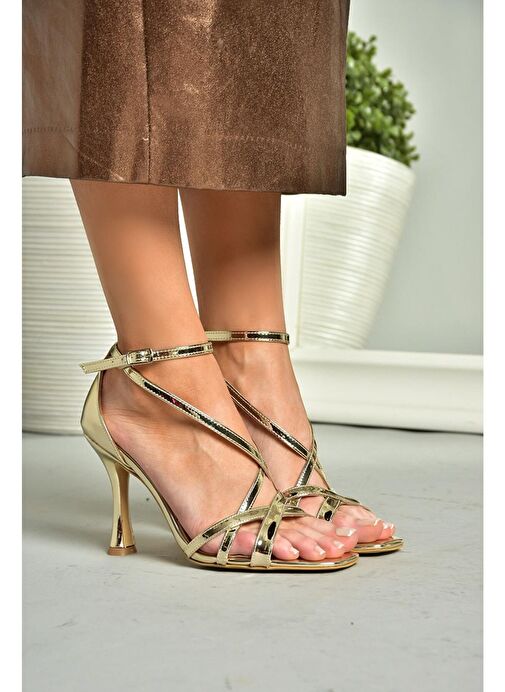 S569815334 Altın Ayna İnce Topuklu Kadın Abiye Ayakkabı - Görsel 5