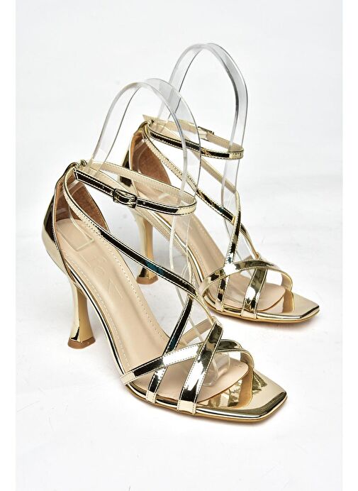 S569815334 Altın Ayna İnce Topuklu Kadın Abiye Ayakkabı - Görsel 8