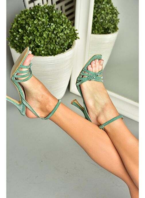 S569815714 Yeşil Sim Topuklu Abiye Ayakkabı - Görsel 2