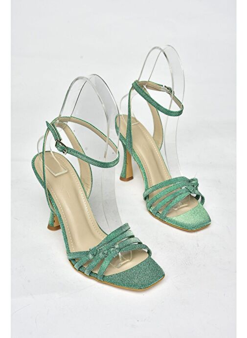 S569815714 Yeşil Sim Topuklu Abiye Ayakkabı - Görsel 8