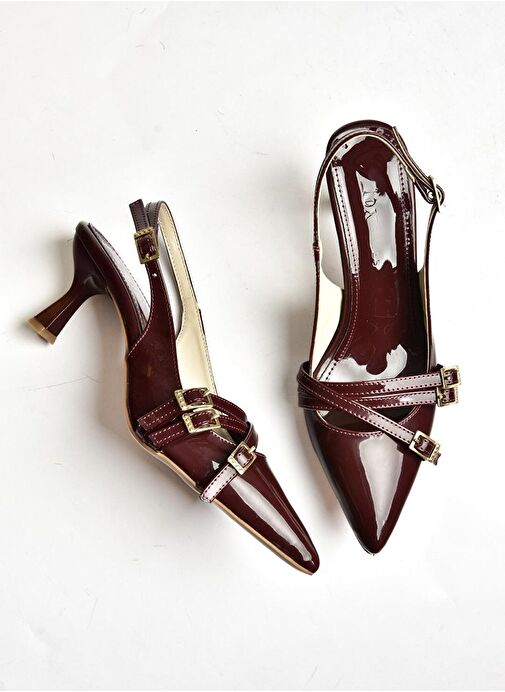 S518081208 Bordo Rugan Alçak Topuklu Kadın Ayakkabı - Görsel 2
