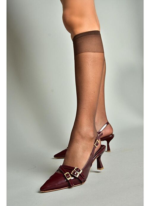 S518081208 Bordo Rugan Alçak Topuklu Kadın Ayakkabı - Görsel 4