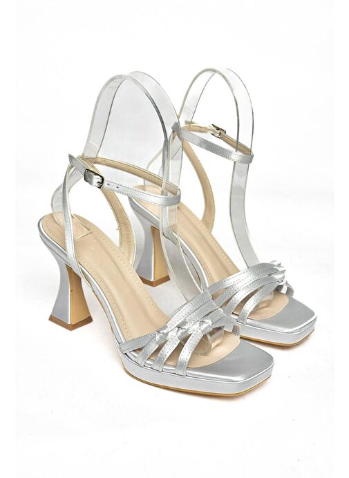 Fox Shoes Gümüş Kadın Saten Kumaş Abiye Ayakkabı 12050 - Görsel 7