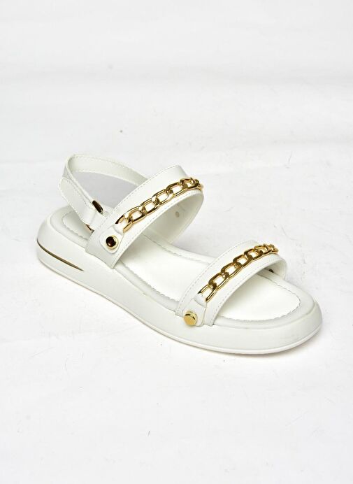 S518105609 Beyaz Gold Zincir Detaylı Kadın Sandalet - Görsel 4