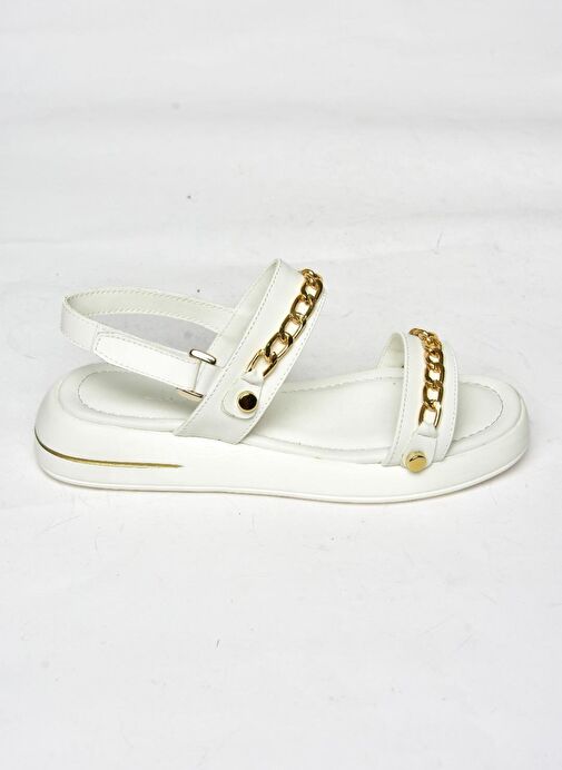S518105609 Beyaz Gold Zincir Detaylı Kadın Sandalet - Görsel 6