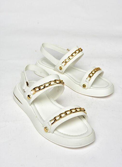 S518105609 Beyaz Gold Zincir Detaylı Kadın Sandalet - Görsel 7