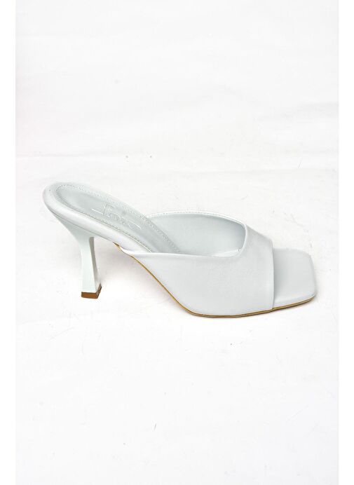 S590033109 Beyaz İnce Topuklu Kadın Terlik - Görsel 7