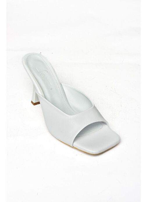 S590033109 Beyaz İnce Topuklu Kadın Terlik - Görsel 8
