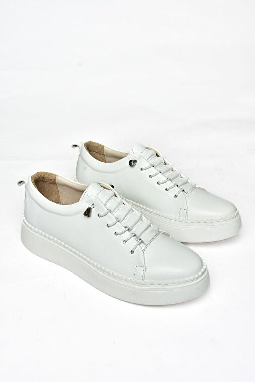 P555305003 Beyaz Hakiki Deri Spor Ayakkabı Sneakers - Görsel 5
