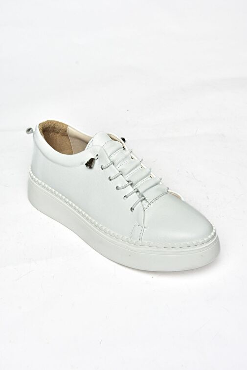 P555305003 Beyaz Hakiki Deri Spor Ayakkabı Sneakers - Görsel 6