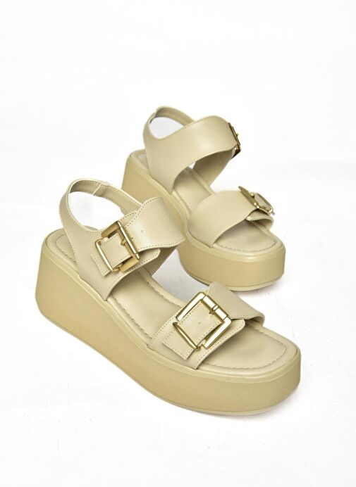 S590550409 Bej Dolgu Tabanlı Kadın Sandalet - Görsel 5