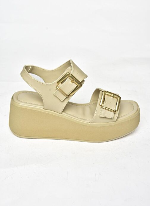 S590550409 Bej Dolgu Tabanlı Kadın Sandalet - Görsel 7