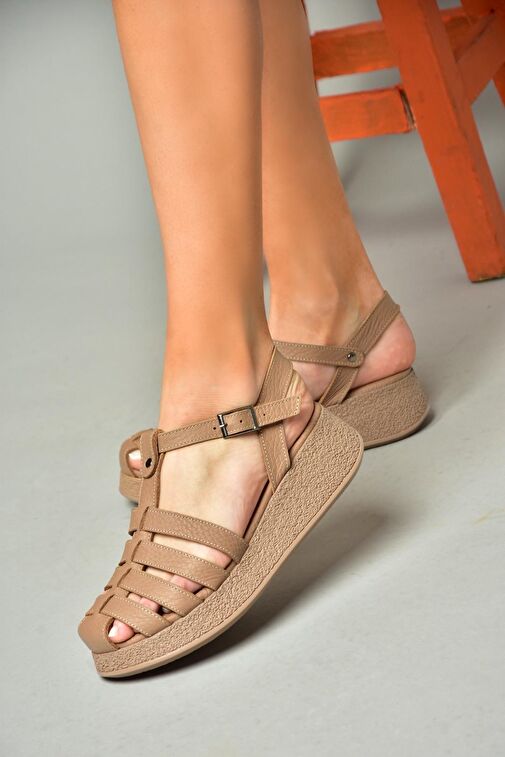 P555050503 Vizon Hakiki Deri Kalın Tabanlı Sandalet - Görsel 4