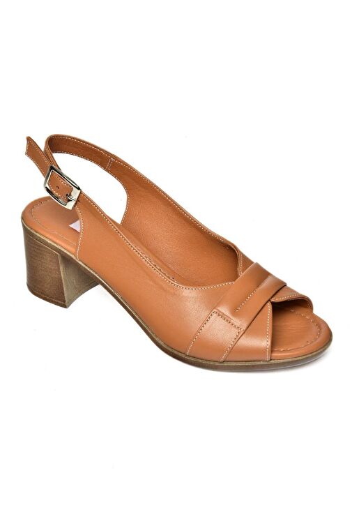 P555452903 Taba Hakiki Deri Kalın Topuklu Kadın Sandalet - Görsel 7