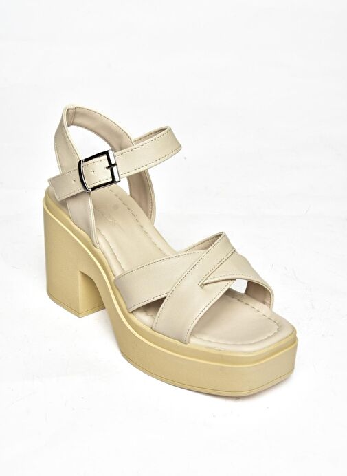 S996023009 Bej Kalın Topuklu Kadın Sandalet - Görsel 7