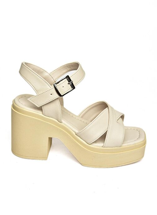 S996023009 Bej Kalın Topuklu Kadın Sandalet - Görsel 8