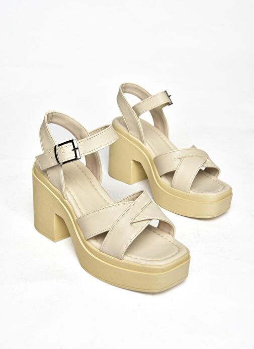 S996023009 Bej Kalın Topuklu Kadın Sandalet - Görsel 9