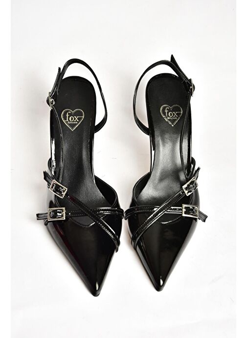 Fox Shoes Siyah Kadın Rugan Topuklu Ayakkabı 12156 - Görsel 2