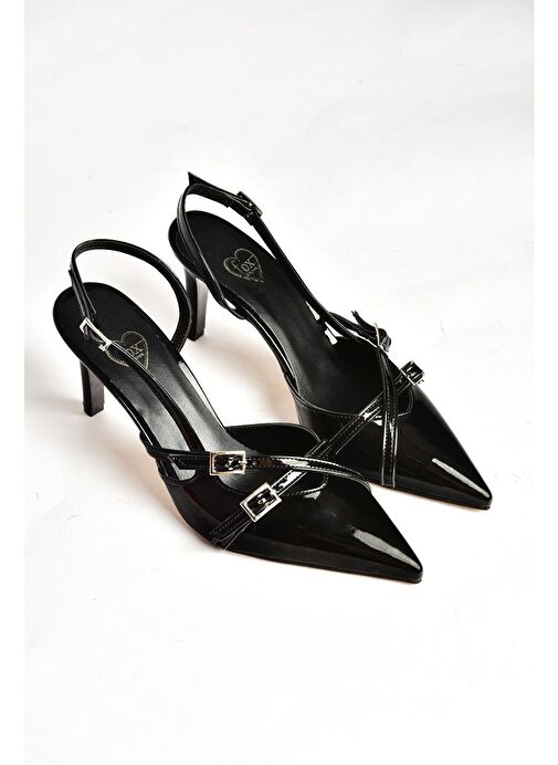 Fox Shoes Siyah Kadın Rugan Topuklu Ayakkabı 12156 - Görsel 3