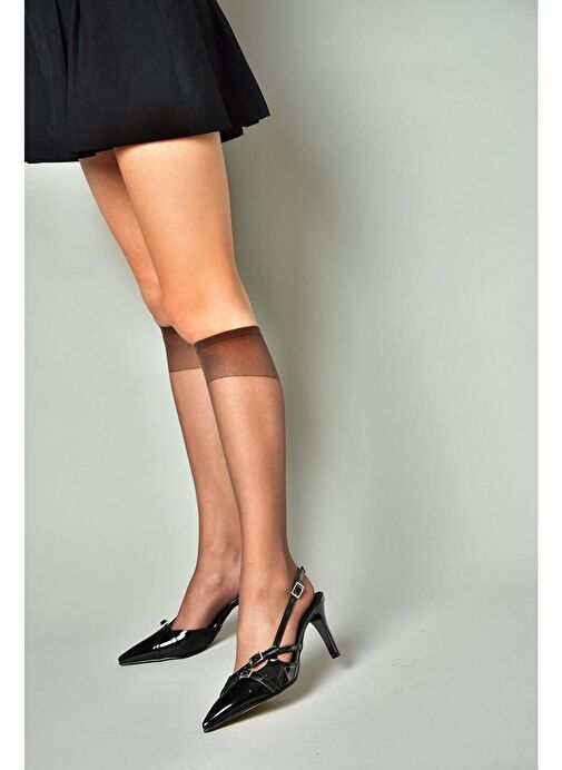 Fox Shoes Siyah Kadın Rugan Topuklu Ayakkabı 12156 - Görsel 8