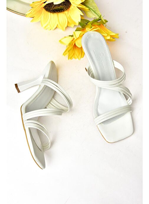 S590033709 Beyaz İnce Topuklu Kadın Terlik - Görsel 6