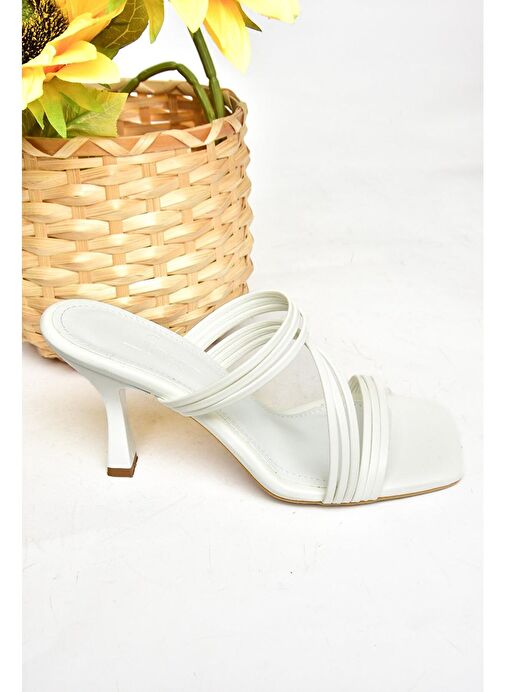 S590033709 Beyaz İnce Topuklu Kadın Terlik - Görsel 7