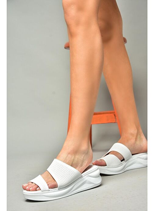 S713930309 Beyaz Kalın Tabanlı Kadın Terlik - Görsel 5