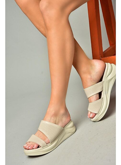 S713930309 Bej Kalın Tabanlı Kadın Terlik - Görsel 2