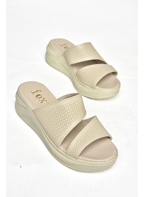 S713930309 Bej Kalın Tabanlı Kadın Terlik - Görsel 6