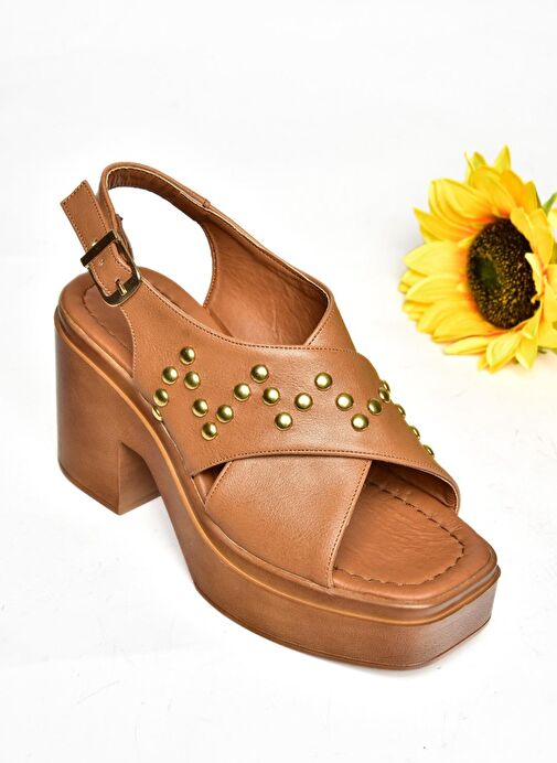 S996121009 Taba Kalın Topuklu Kadın Sandalet - Görsel 6