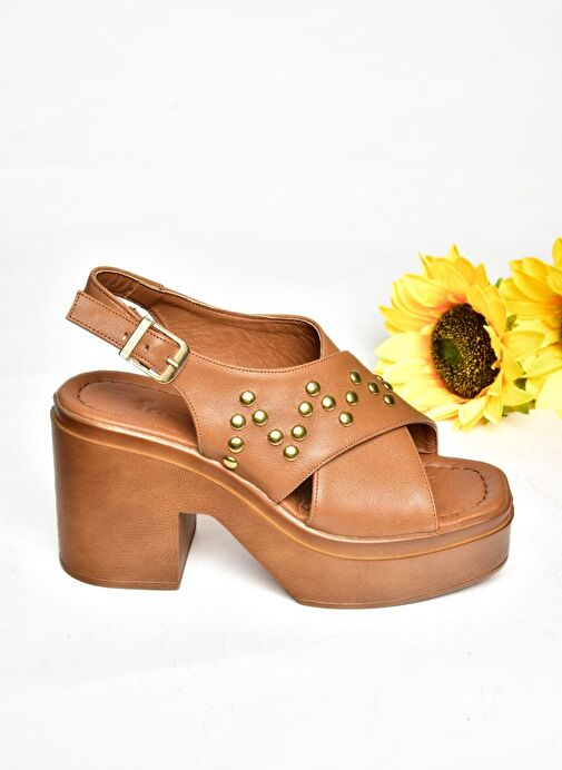 S996121009 Taba Kalın Topuklu Kadın Sandalet - Görsel 7