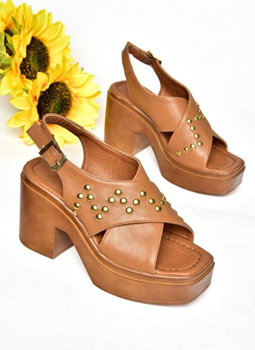 S996121009 Taba Kalın Topuklu Kadın Sandalet - Görsel 8