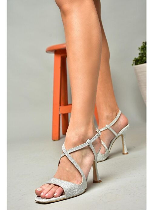 S569816814 Gümüş Sim İnce Topuklu Kadın Ayakkabı - Görsel 2