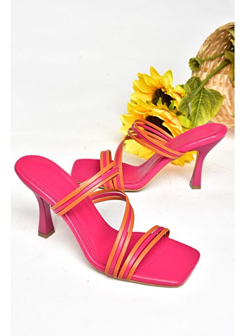 S590033709 Fuşya/Turuncu İnce Topuklu Kadın Terlik - Görsel 7