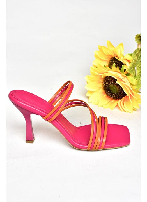 S590033709 Fuşya/Turuncu İnce Topuklu Kadın Terlik - Görsel 8