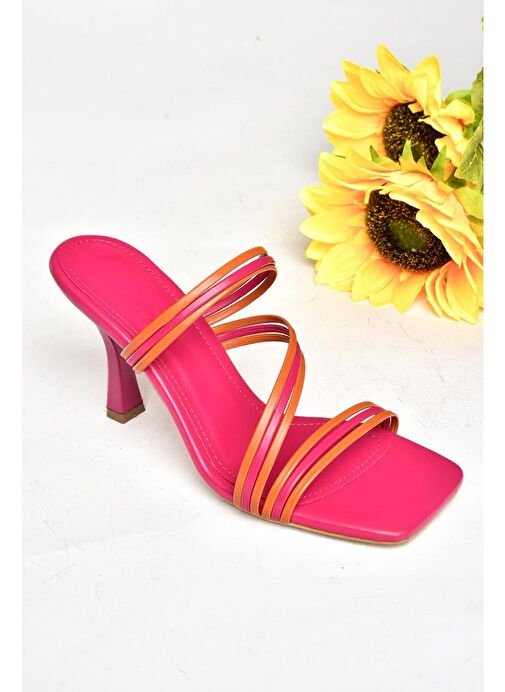 S590033709 Fuşya/Turuncu İnce Topuklu Kadın Terlik - Görsel 9