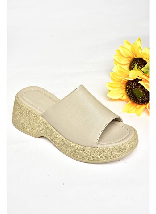 S996741209 Bej Kalın Tabanlı Kadın Terlik - Görsel 8