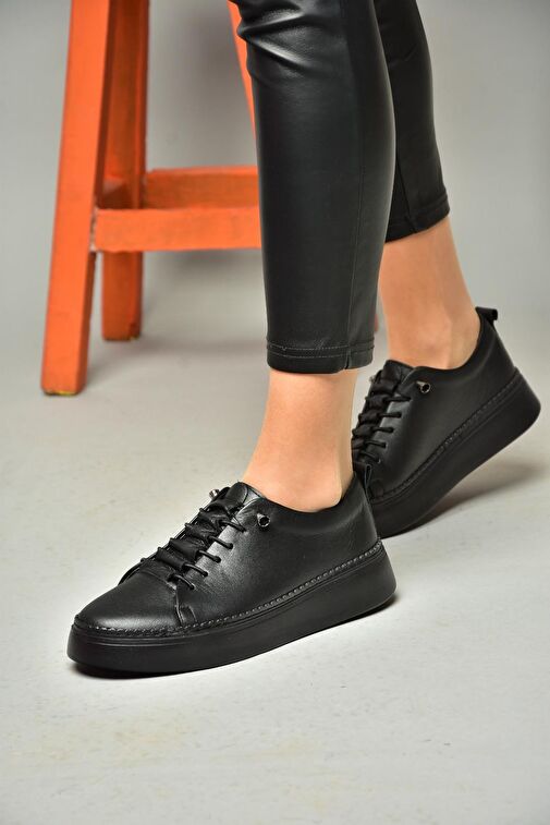 P555305003 Siyah Deri Spor Ayakkabı Sneakers - Görsel 2