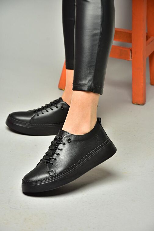 P555305003 Siyah Deri Spor Ayakkabı Sneakers - Görsel 5