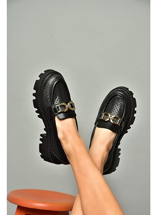 S250242609 Siyah Kalın Tabalı Kadın Ayakkabı - Görsel 2