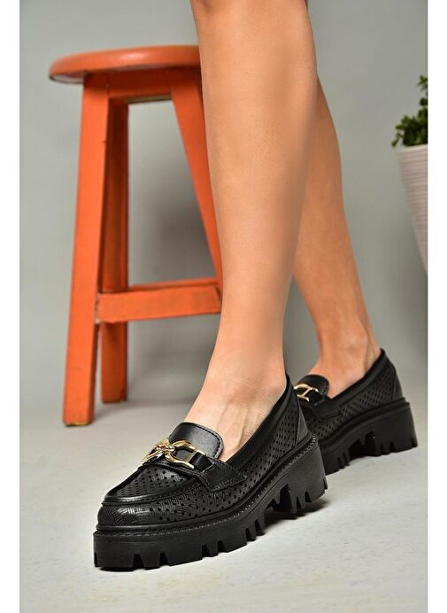 S250242609 Siyah Kalın Tabalı Kadın Ayakkabı - Görsel 5