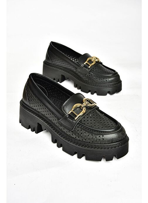 S250242609 Siyah Kalın Tabalı Kadın Ayakkabı - Görsel 6