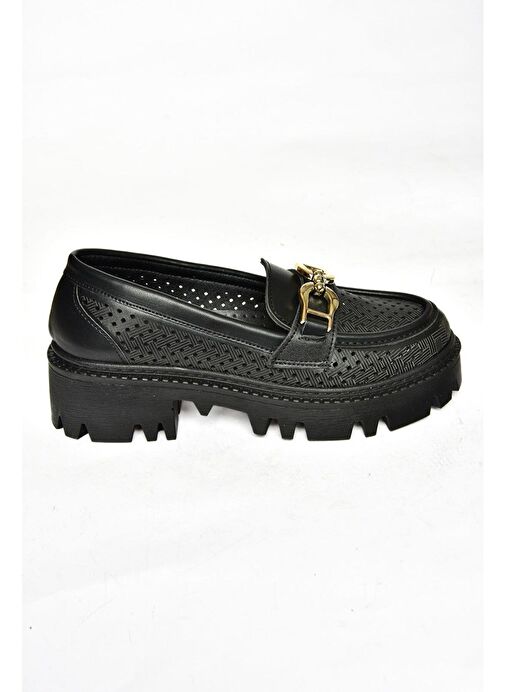 S250242609 Siyah Kalın Tabalı Kadın Ayakkabı - Görsel 7