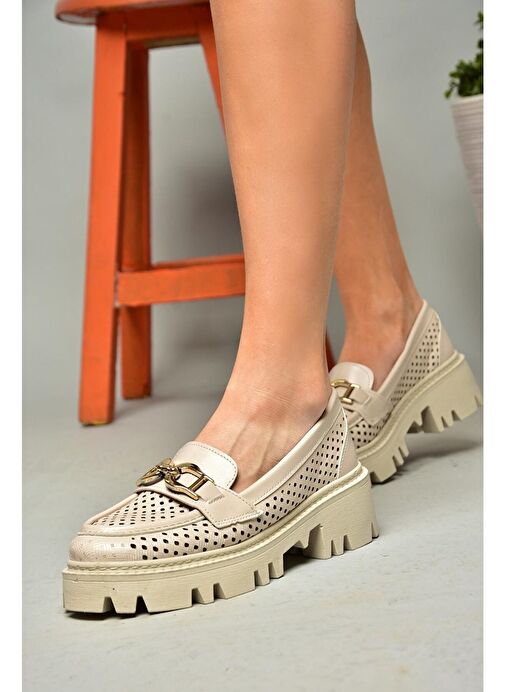 S250242609 Bej Kalın Tabalı Kadın Ayakkabı - Görsel 2