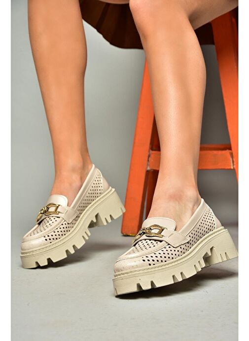 S250242609 Bej Kalın Tabalı Kadın Ayakkabı - Görsel 3