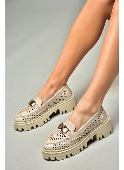 S250242609 Bej Kalın Tabalı Kadın Ayakkabı - Görsel 4