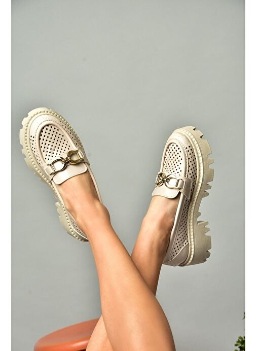 S250242609 Bej Kalın Tabalı Kadın Ayakkabı - Görsel 5