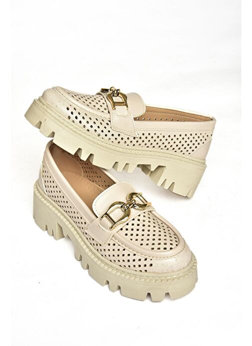 S250242609 Bej Kalın Tabalı Kadın Ayakkabı - Görsel 6