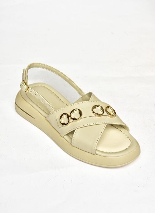 S518105809 Bej Alçak Tabanlı Kadın Sandalet - Görsel 6