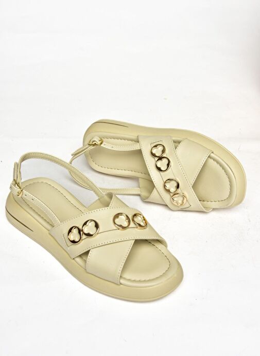 S518105809 Bej Alçak Tabanlı Kadın Sandalet - Görsel 8